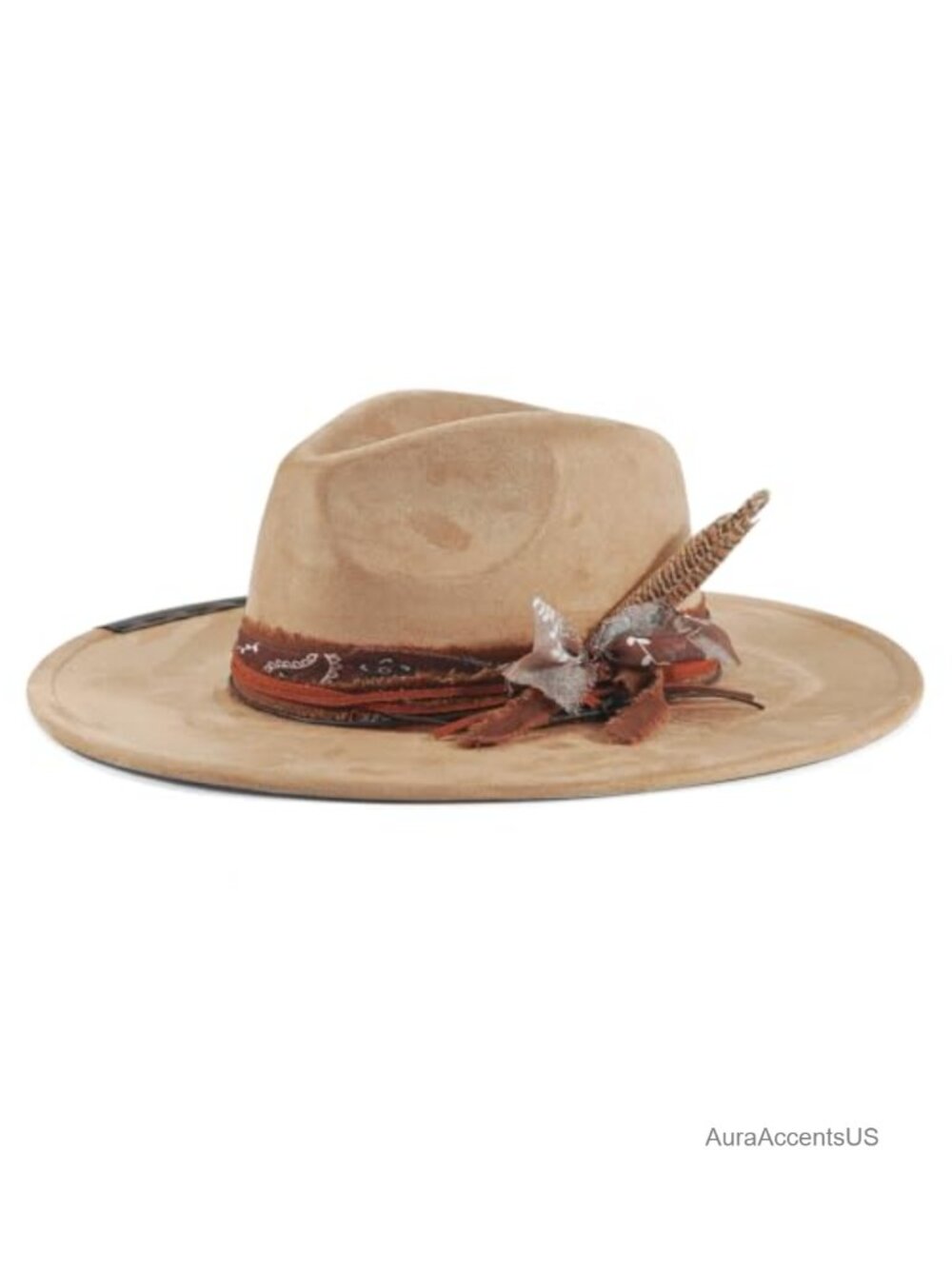 Suede Fedora Hat Handmade Boho Western Wide Brim Unisex